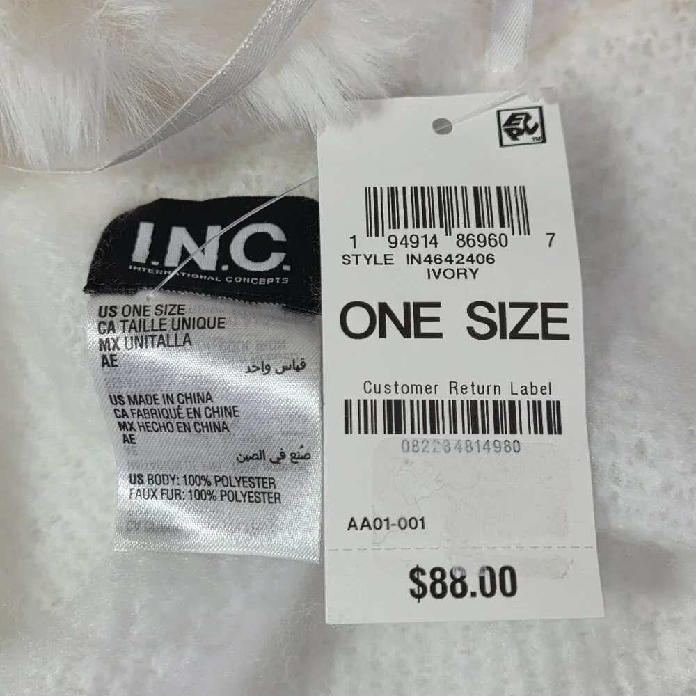 NWT INC International Concepts Women's Faux Fur Collar Topper Wrap Ivory